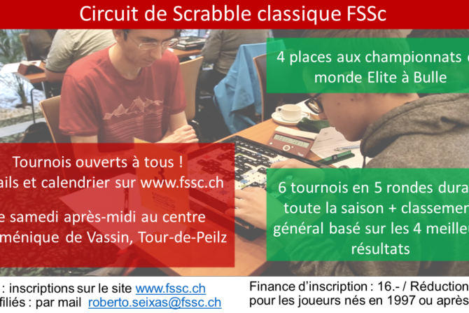 Scrabble Classique: 28 janvier annulé, inscriptions pour le 11 février maintenues